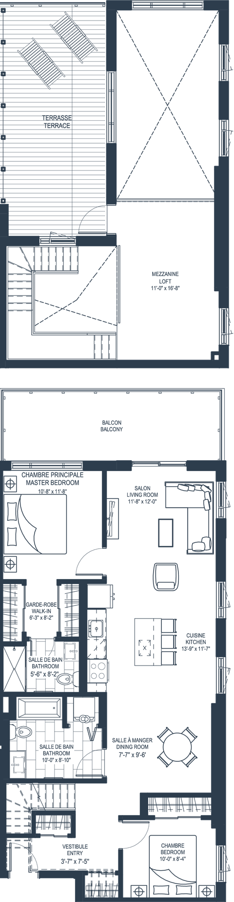 Floor plan for 1 bed, 1 bath, 1083 sqft